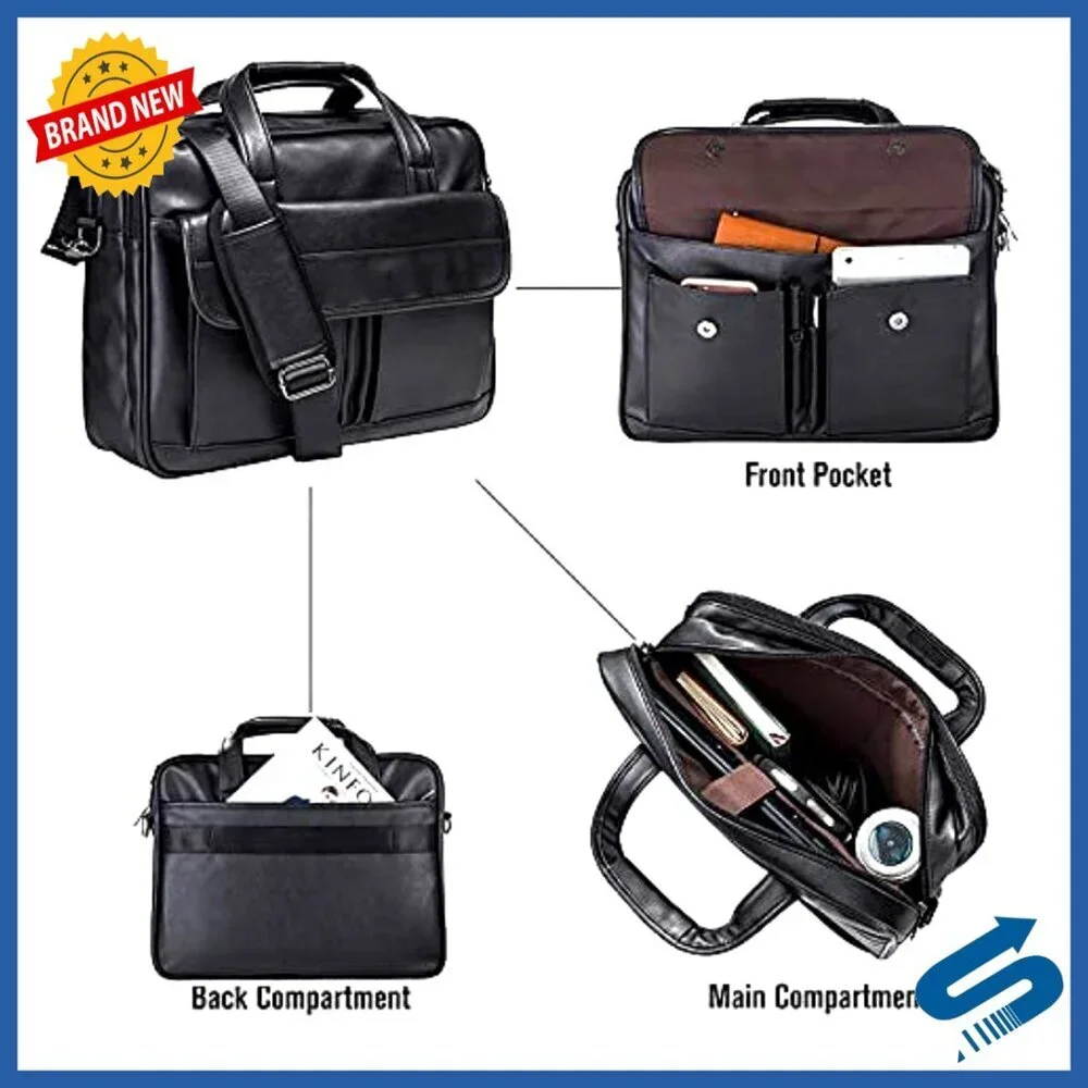 Leather Messenger Bag for Laptop Business Travel Briefcase 17.3 Inch